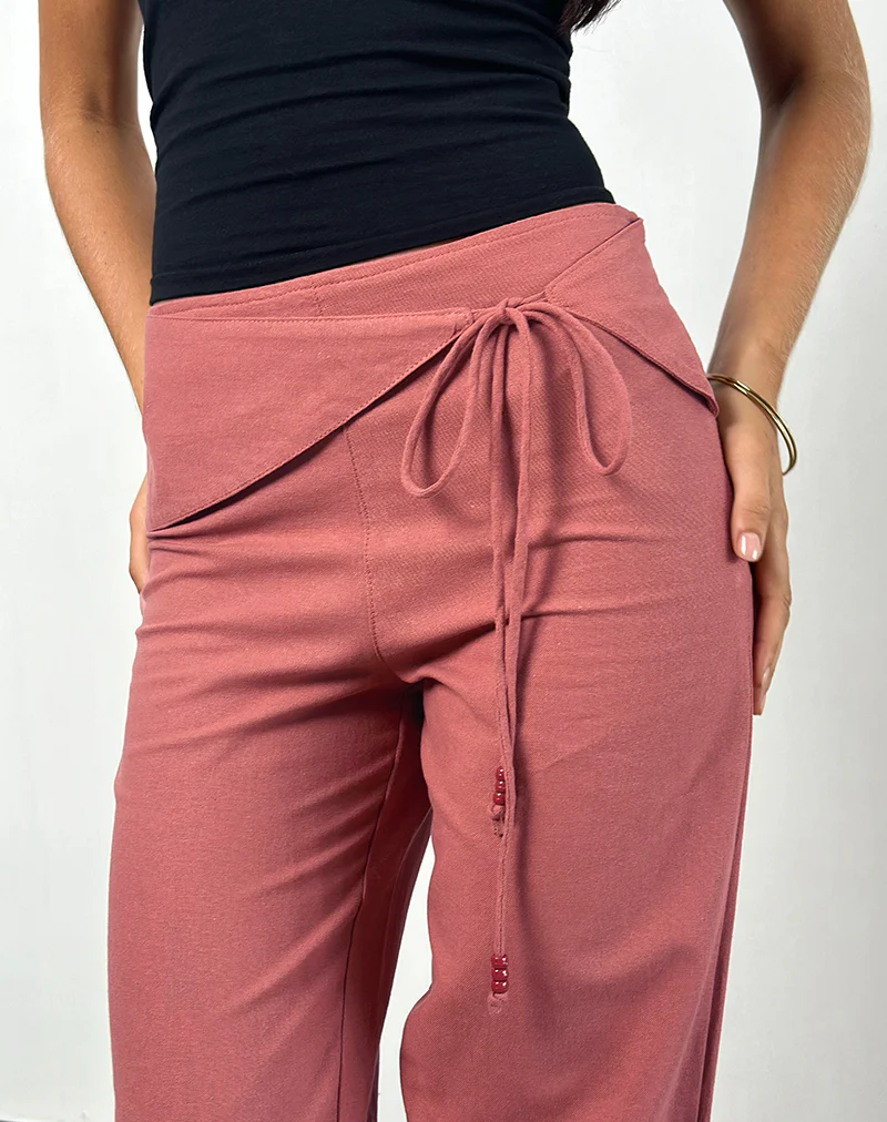 Cursa Trouser with Belt in Linen Tuscan Red - Image 4
