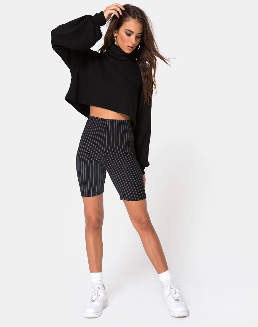 Cycle Short in Pinstripe Black - Image 3