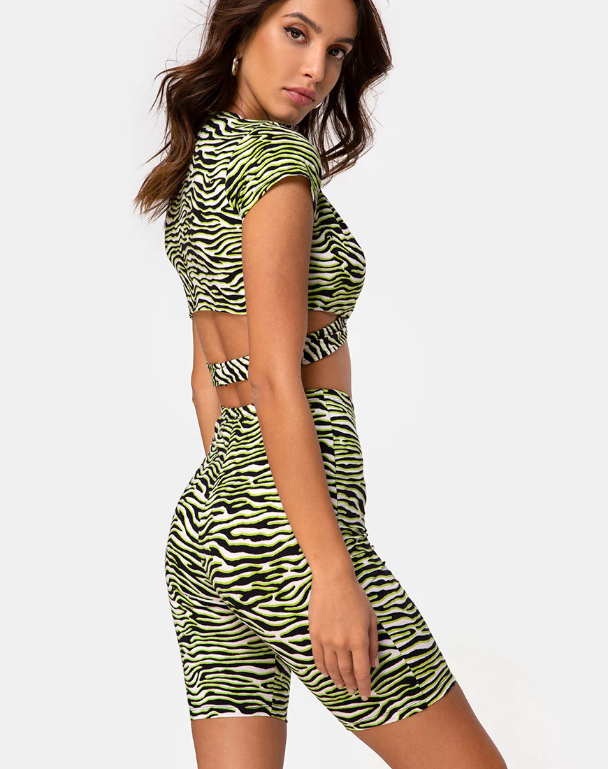 Cycle Short in Zebra Fluro Green - Image 2