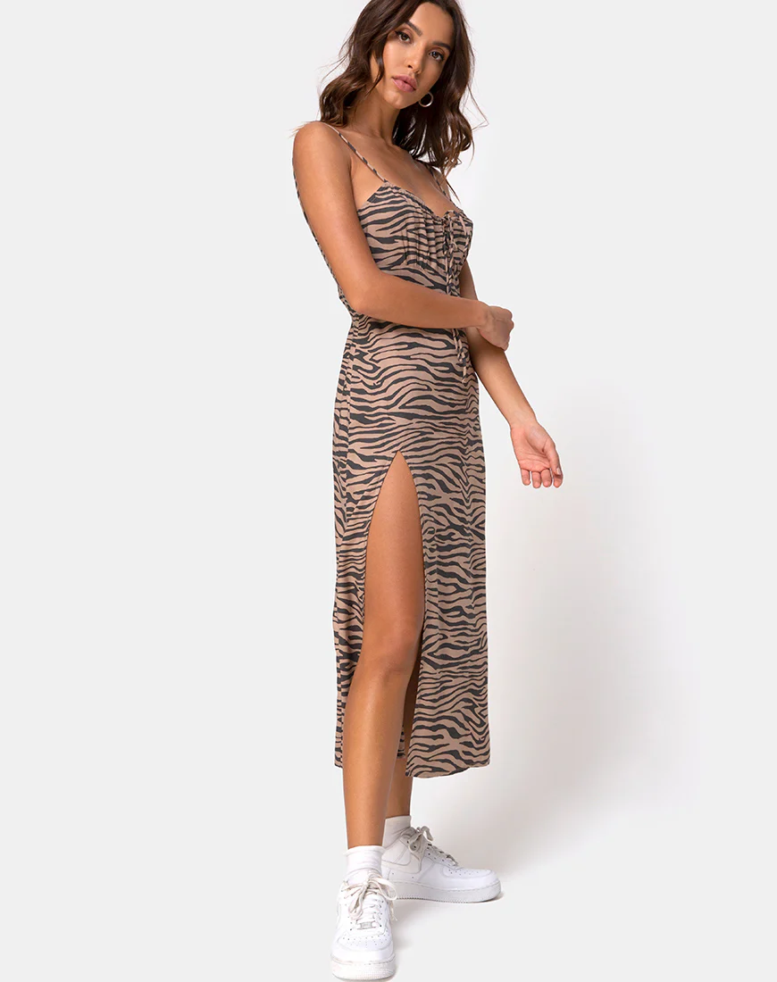 Cypress Midi Dress in 90's Zebra Taupe - Image 3