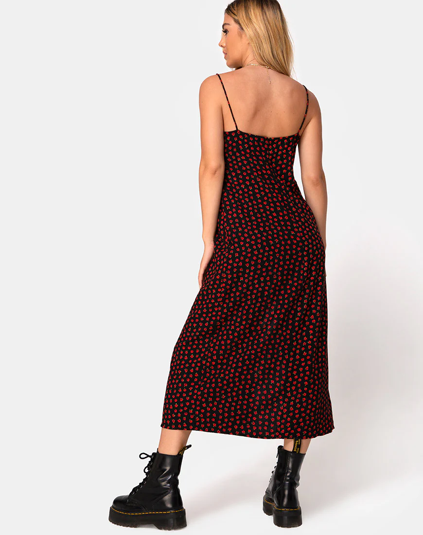 Cypress Midi Dress in Dotty Rose Red - Image 4