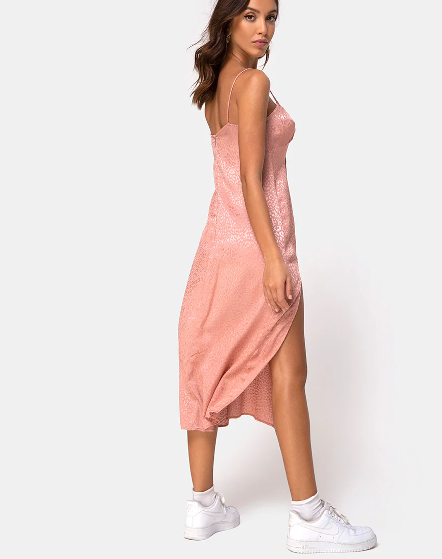 Cypress Midi Dress in Satin Cheetah Dusty Pink - Image 3