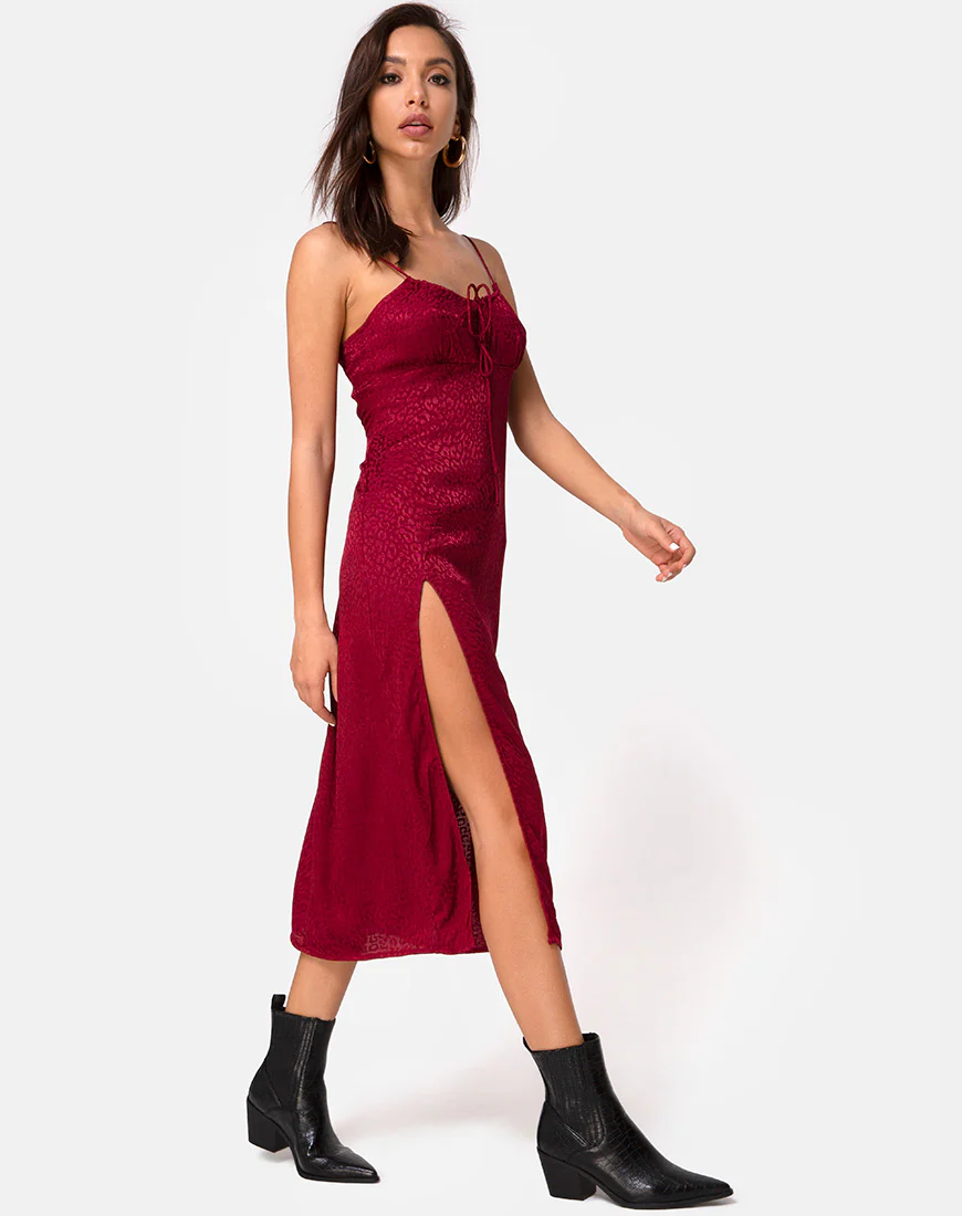 Cypress Midi Dress in Satin Cheetah Raspberry - Image 4