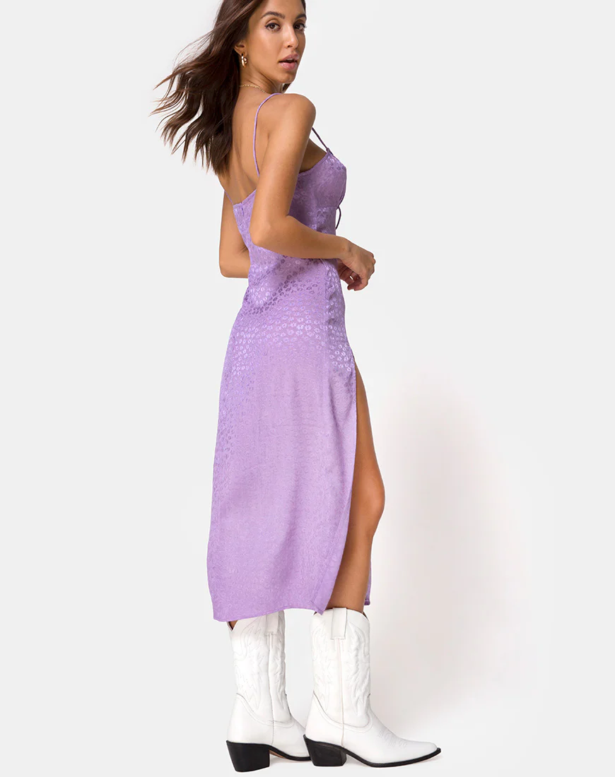 Cypress Midi Dress in Satin Ditsy Rose Lavender - Image 4