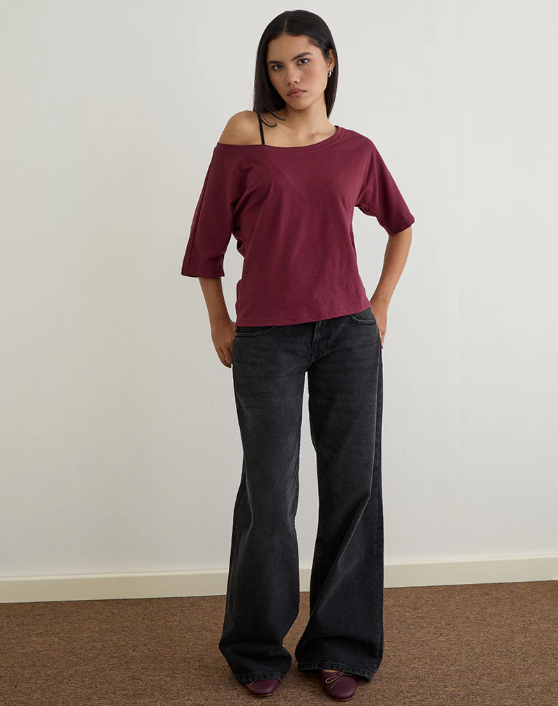 Daimin Off the Shoulder Top in Jersey Maroon - Image 3