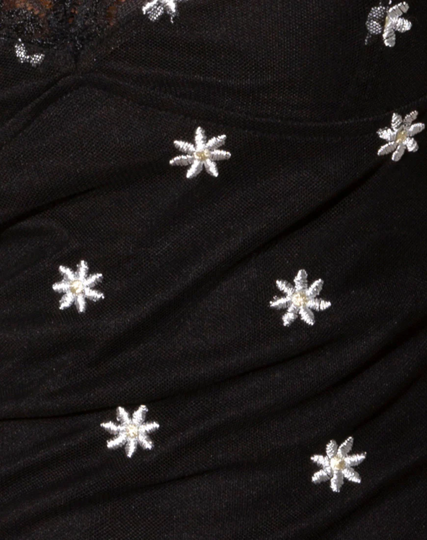 Daisy Bodycon Dress in Black Daisy White Embro - Image 6