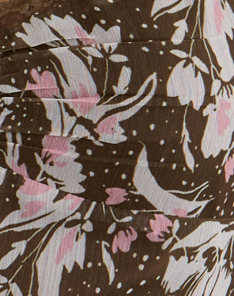 Daita Midi Dress in Chiffon Polka Flower Brown - Image 6