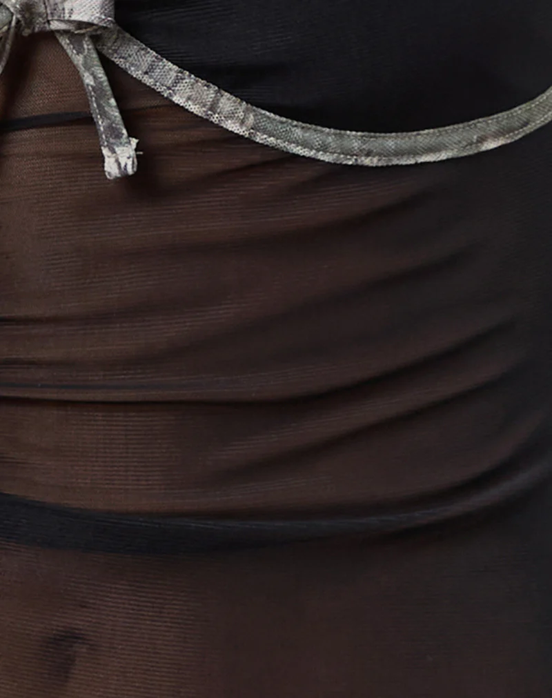 Dalan Cami Top in Black Mesh with Forest Camo Trim - Image 5