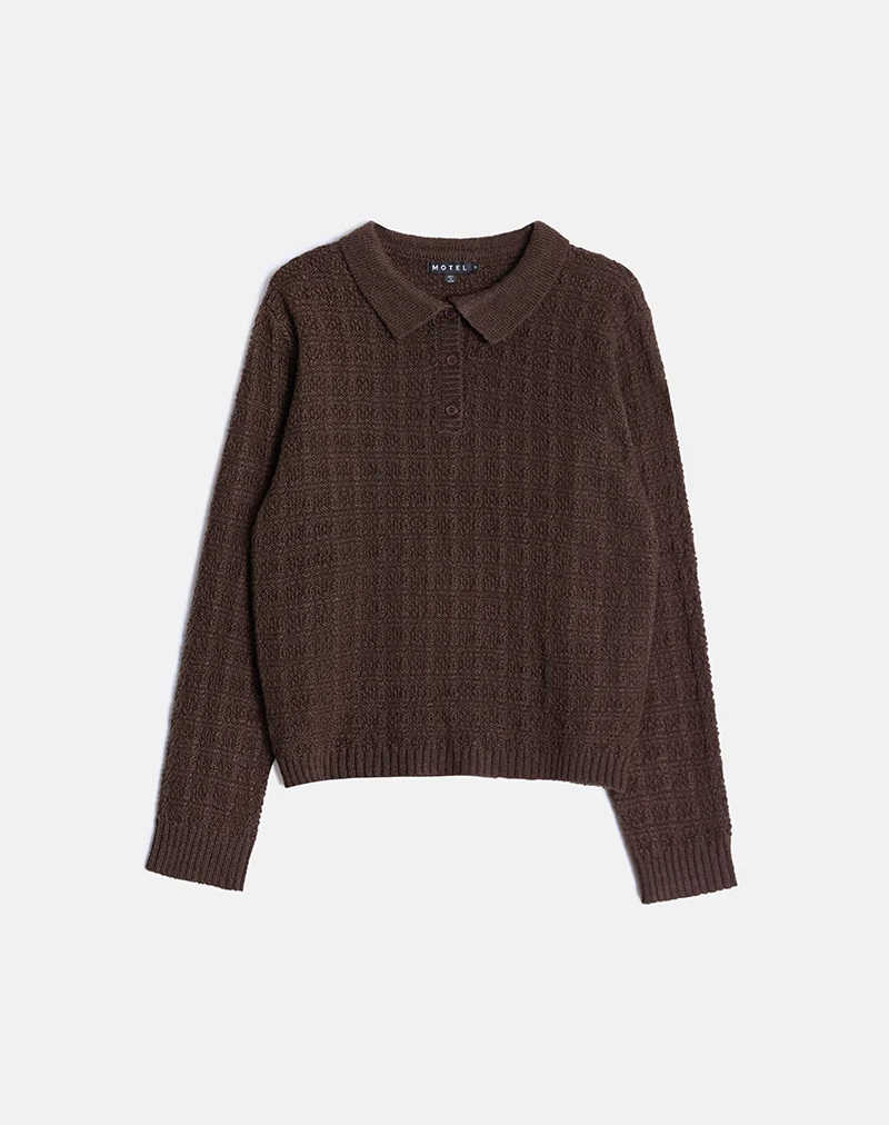 Dalina Knit Jumper in Check Brown - Image 3