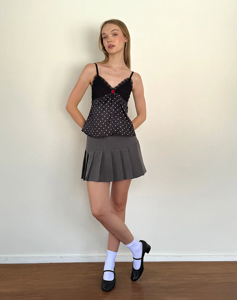 Dalinda Cami Top in Black Polka Dot Satin - Image 5