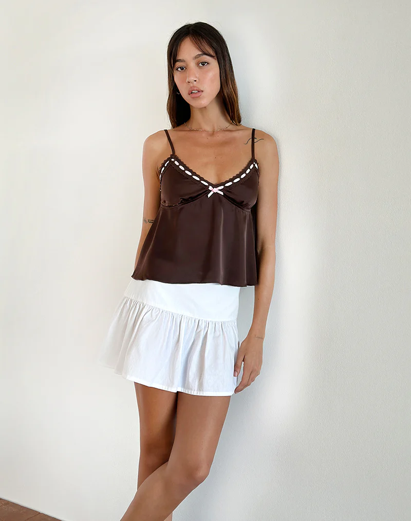 Dalinda Cami Top in Brown with Pink Rosette - Image 5
