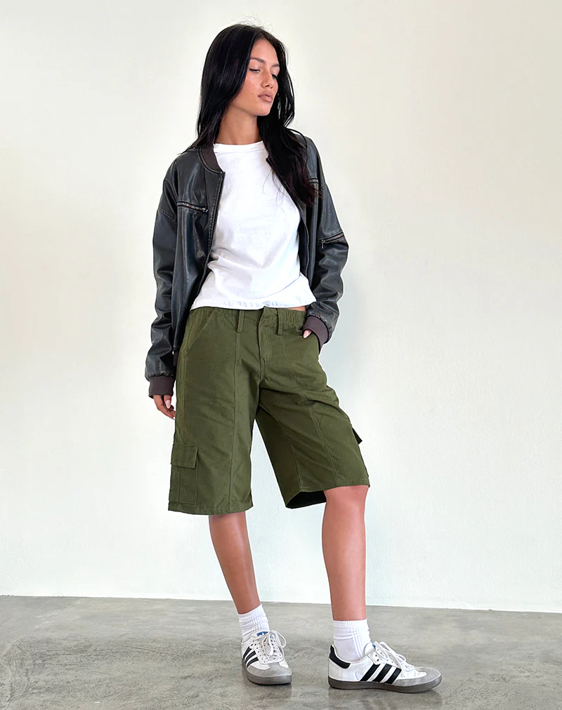 Dallas Longline Cargo Shorts in Dark Olive - Image 3