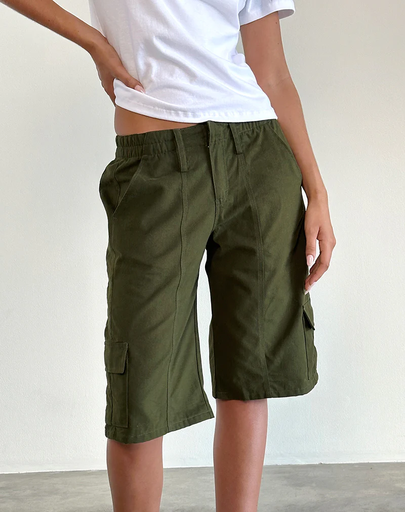 Dallas Longline Cargo Shorts in Dark Olive - Image 4