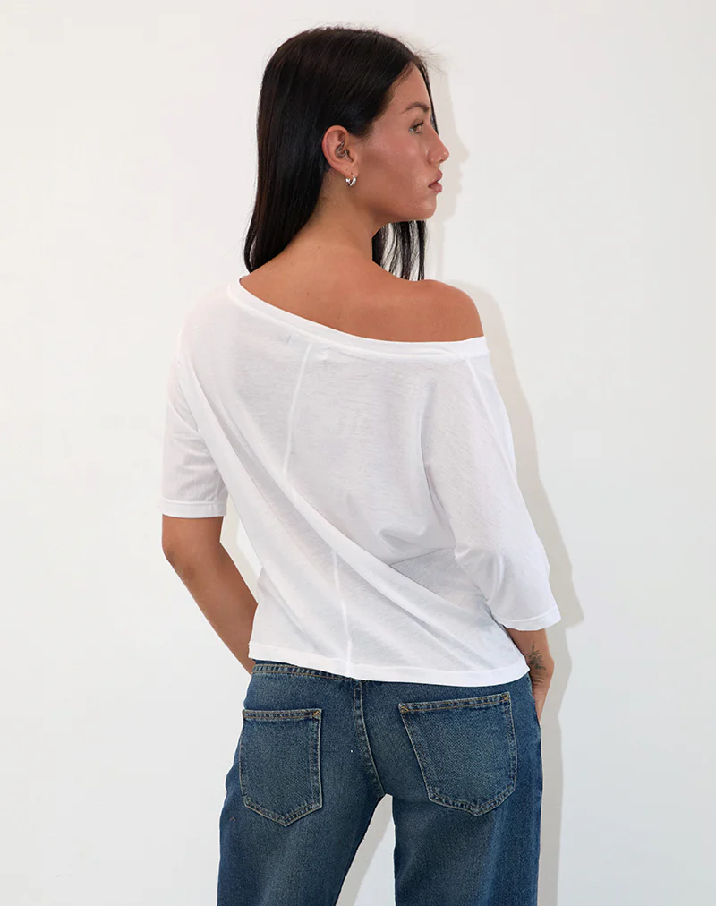 Daman Off Shoulder Basic Jersey Top in White - Image 4