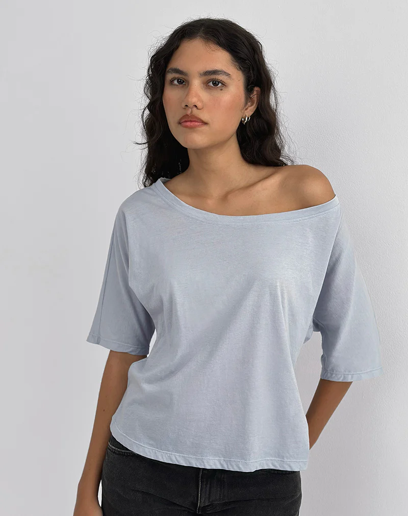 Daman Off-The-Shoulder Basic Top in Light Steel - Image 3