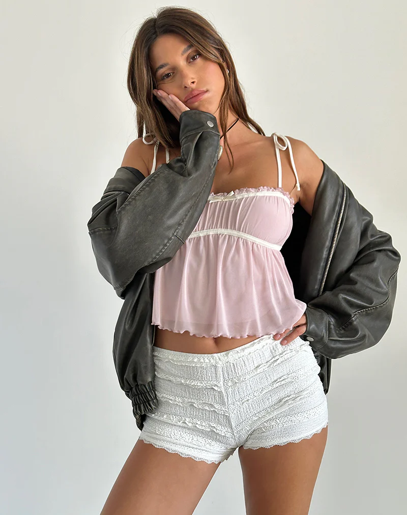 Damaris Cami Top in Pink with Ivory Binding - Image 3