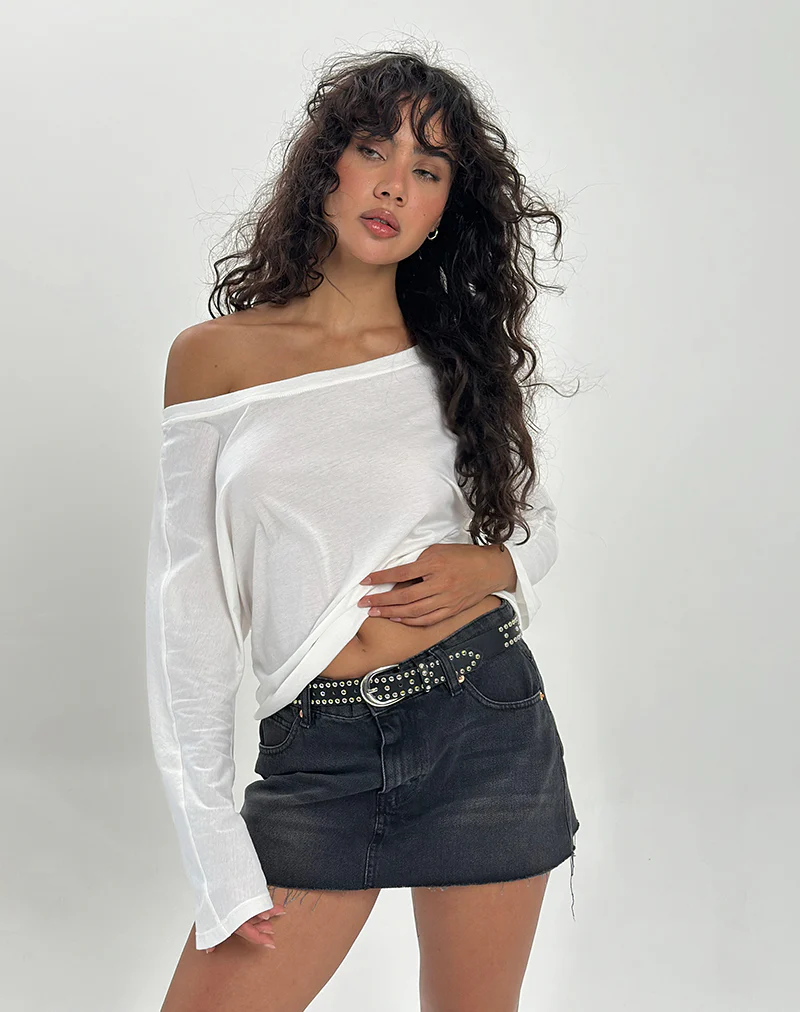 Damian Off The Shoulder Long Sleeve Basic Top in Ivory - Image 3