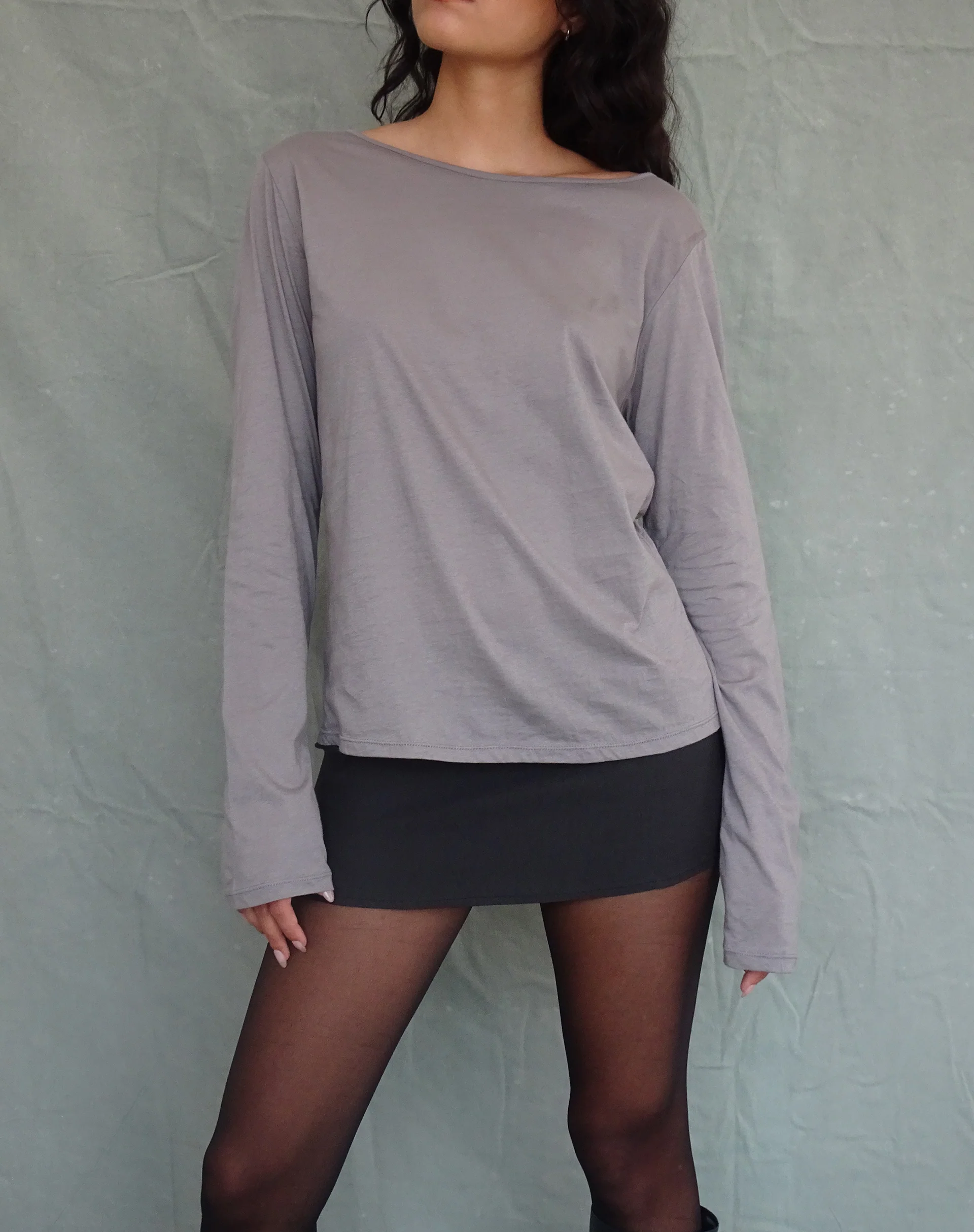 Damon Baggy Long Sleeve Top in Elephant Grey Tissue Jersey - Image 2