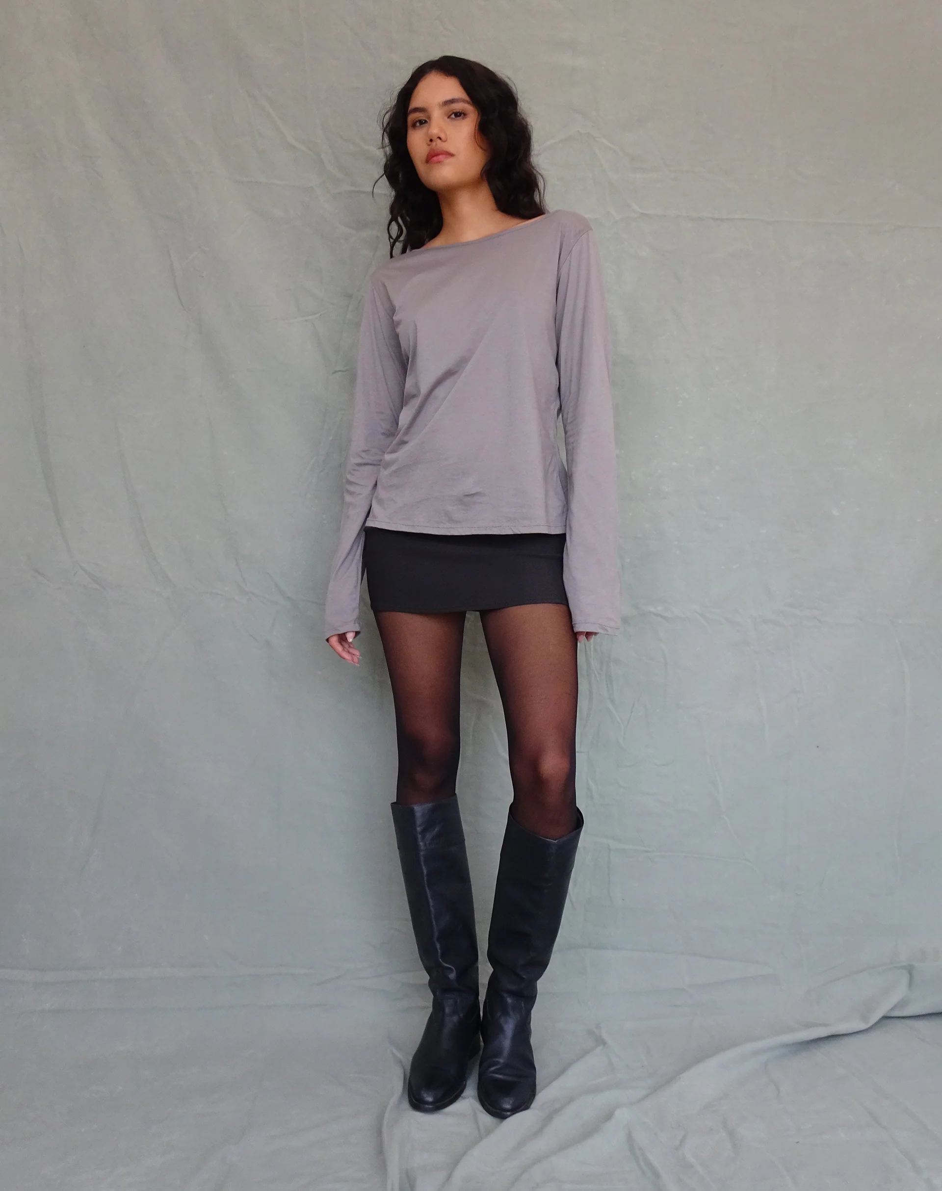 Damon Baggy Long Sleeve Top in Elephant Grey Tissue Jersey - Image 3