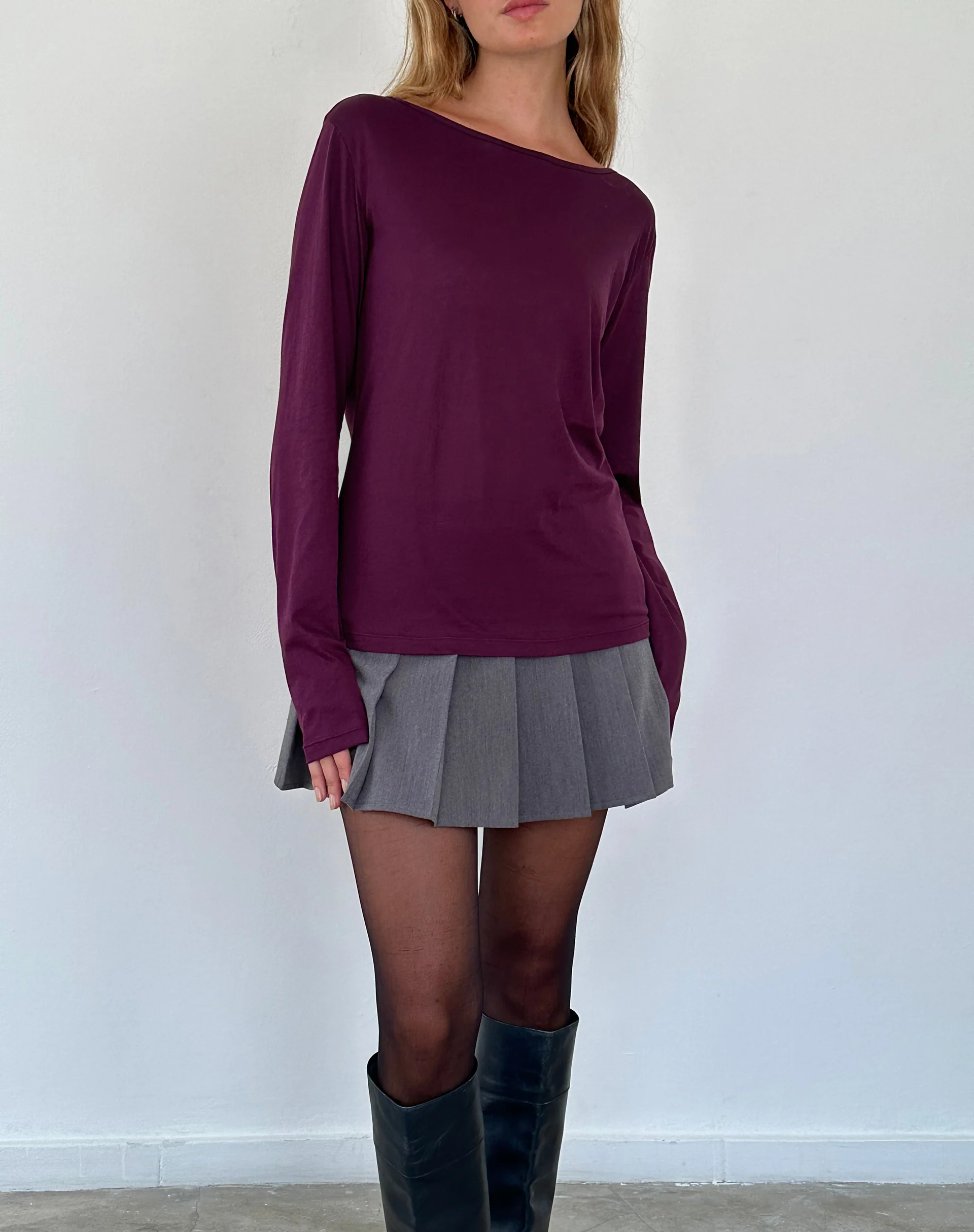 Damon Baggy Long Sleeve Top in Oxblood Tissue Jersey - Image 2