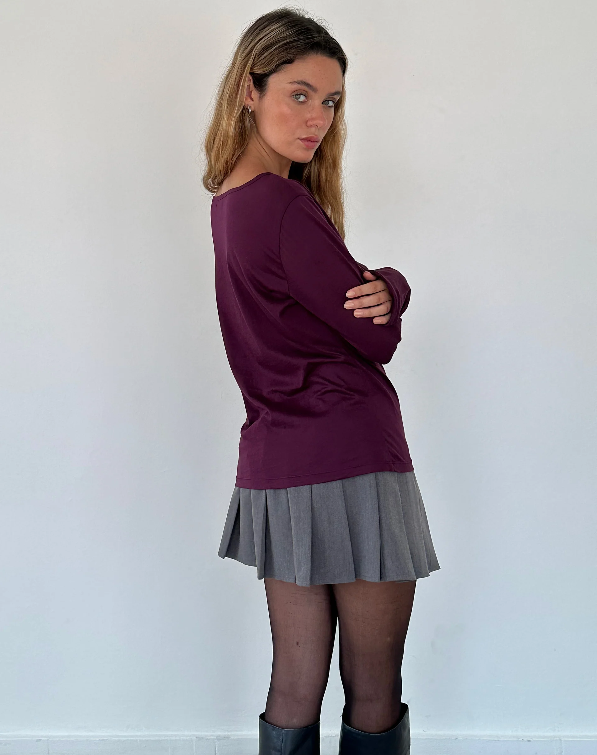 Damon Baggy Long Sleeve Top in Oxblood Tissue Jersey - Image 3