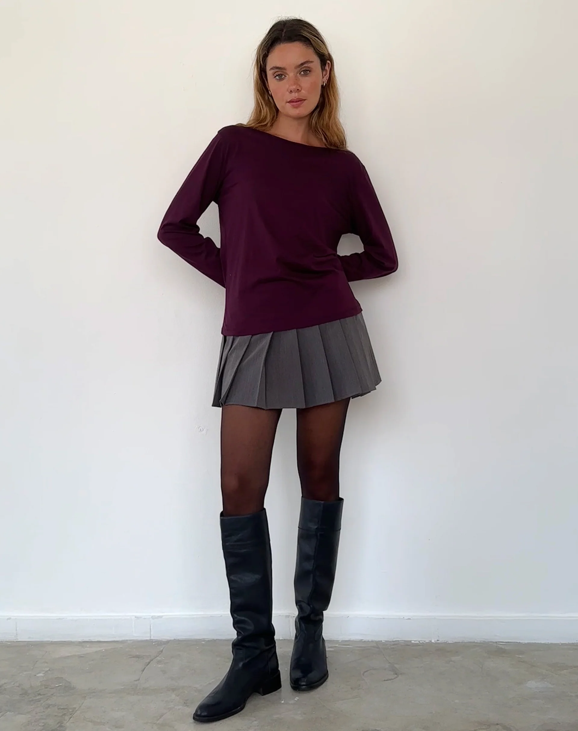 Damon Baggy Long Sleeve Top in Oxblood Tissue Jersey - Image 4