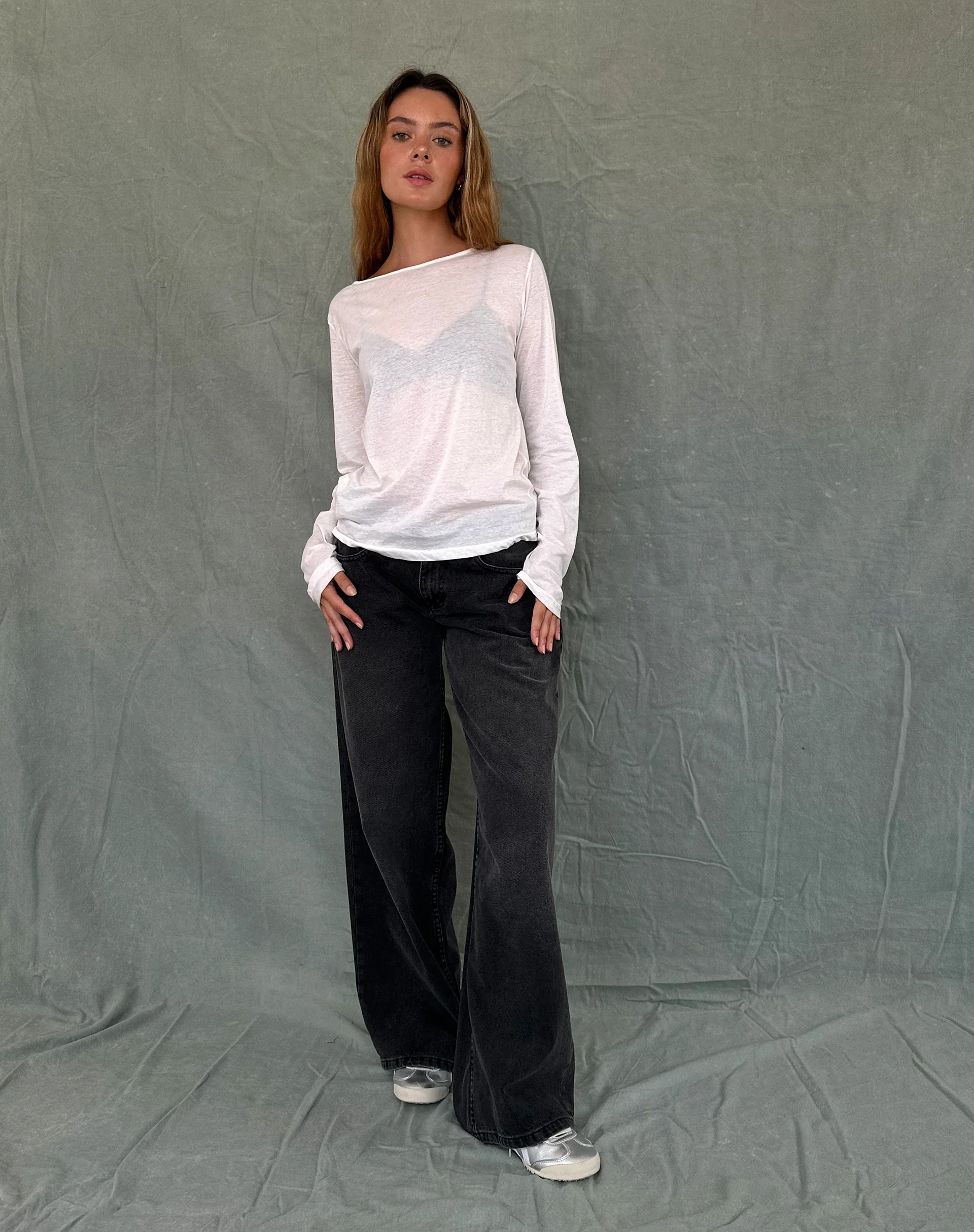 Damon Baggy Long Sleeve Top in White Tissue Jersey - Image 4