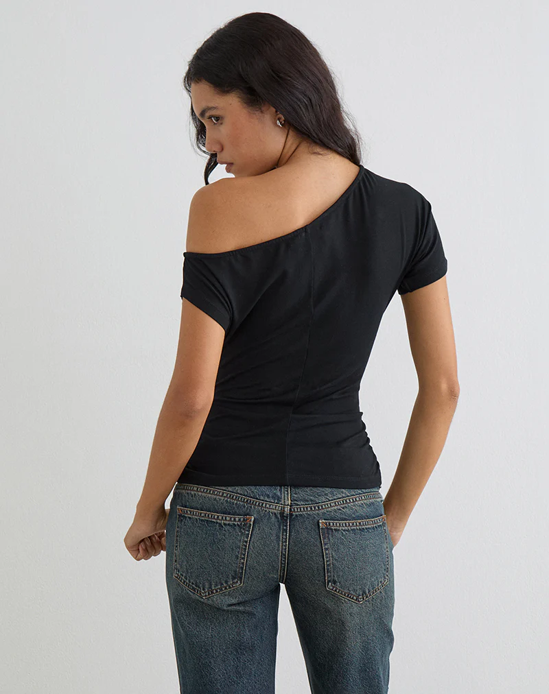 Danama One Shoulder Top in Jersey Black - Image 4