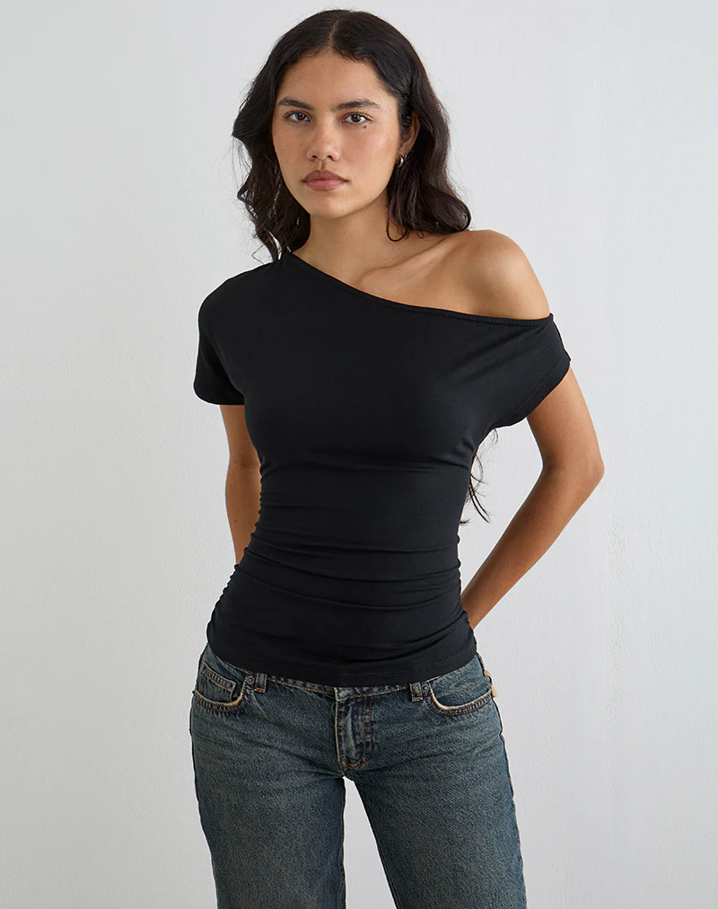 Danama One Shoulder Top in Jersey Black - Image 5