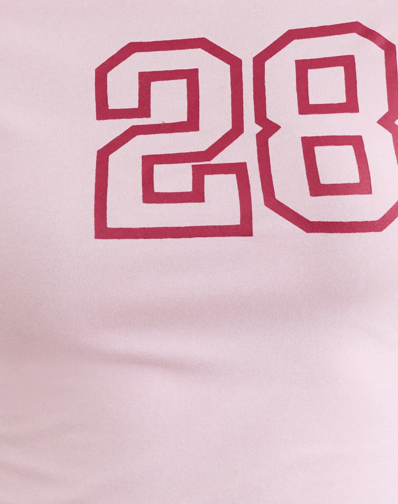 Danama One Shoulder Top in Rayon Jersey Light Pink with '28' Graphic - Image 7