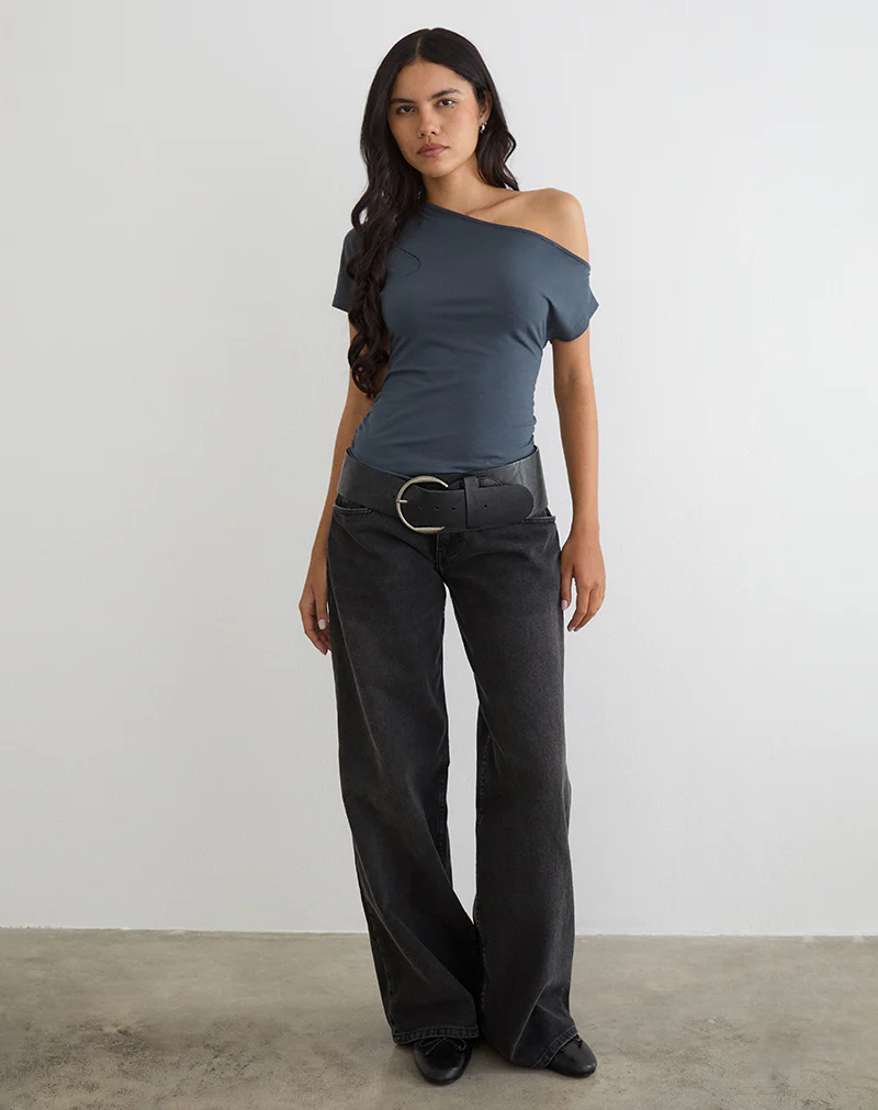 Danama One Shoulder Top in Jersey Ocean Storm - Image 2