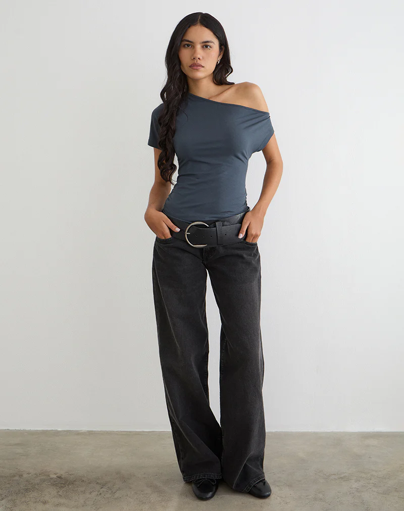 Danama One Shoulder Top in Jersey Ocean Storm - Image 3