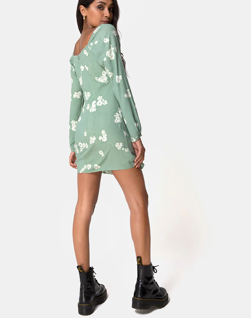 Danila Dress in Mono Flower Green - Image 4