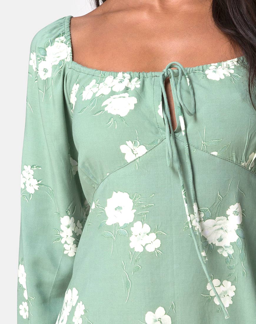 Danila Dress in Mono Flower Green - Image 5