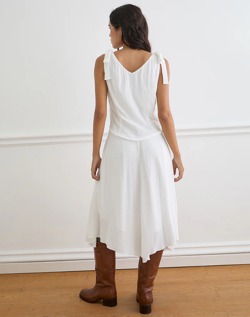 Danira Midi Dress With Lace Waist in Rayon White - Image 4