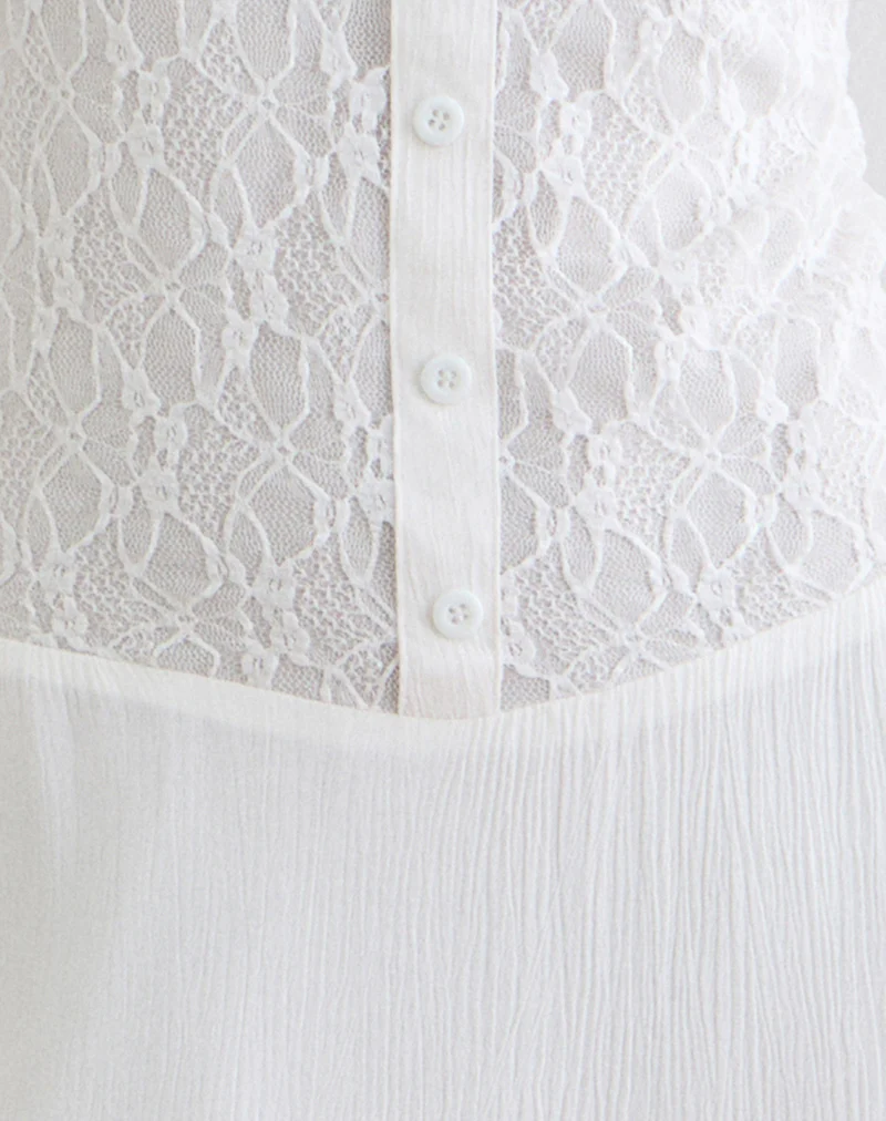Danira Midi Dress With Lace Waist in Rayon White - Image 5