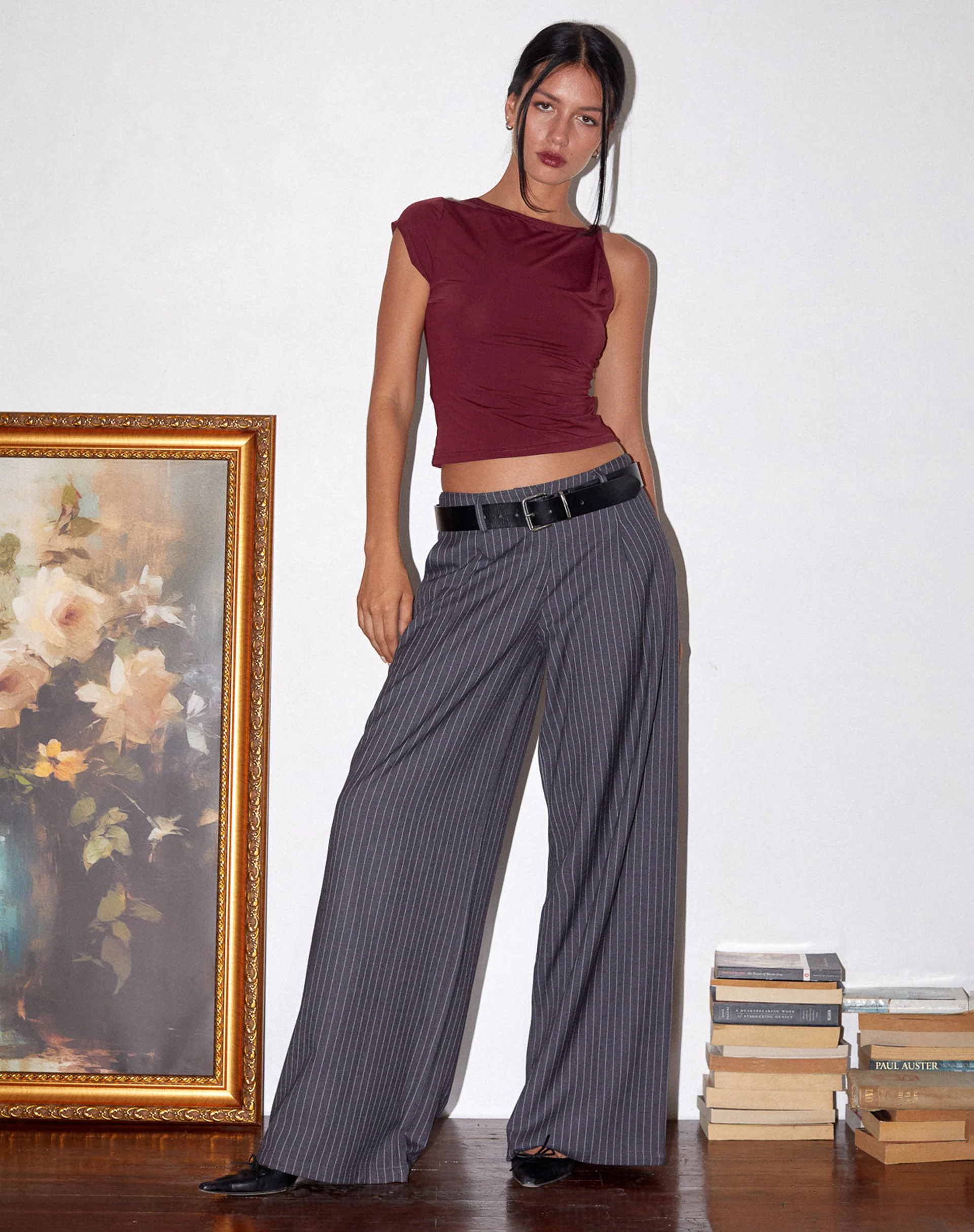 Dannas Twist Shoulder Top in Burgundy - Image 5
