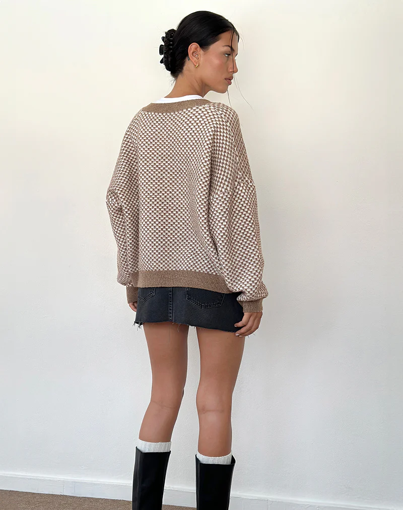 Danov Cardigan in Brown Gingham - Image 3