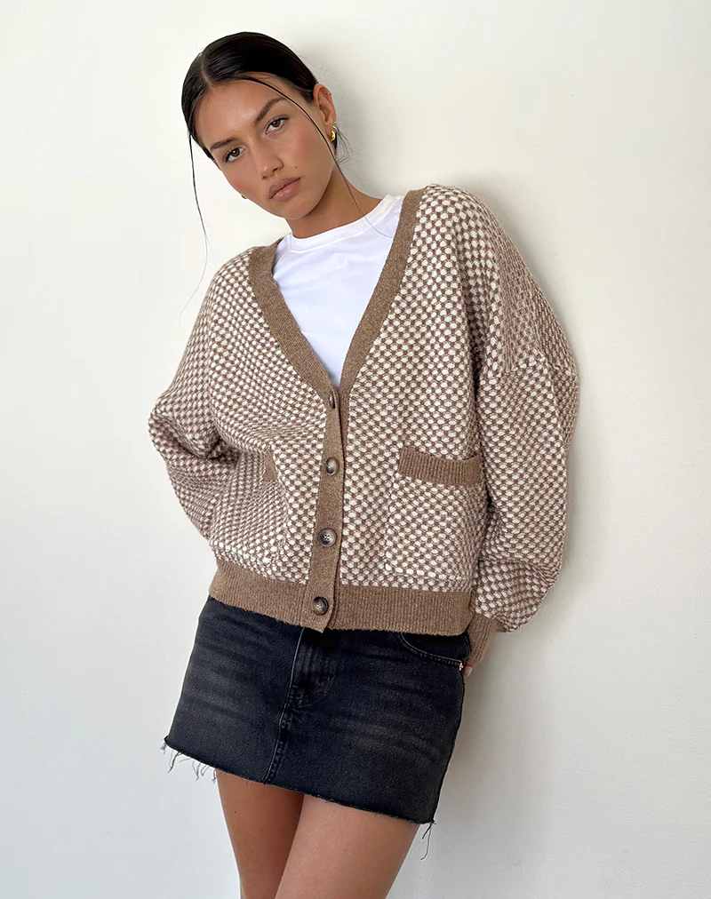 Danov Cardigan in Brown Gingham - Image 4