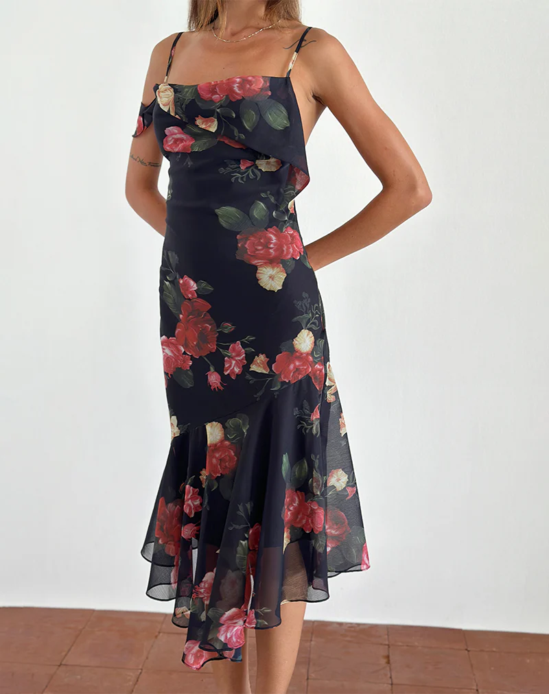 Dansya Midi Dress in Renaissance Rose Black - Image 3