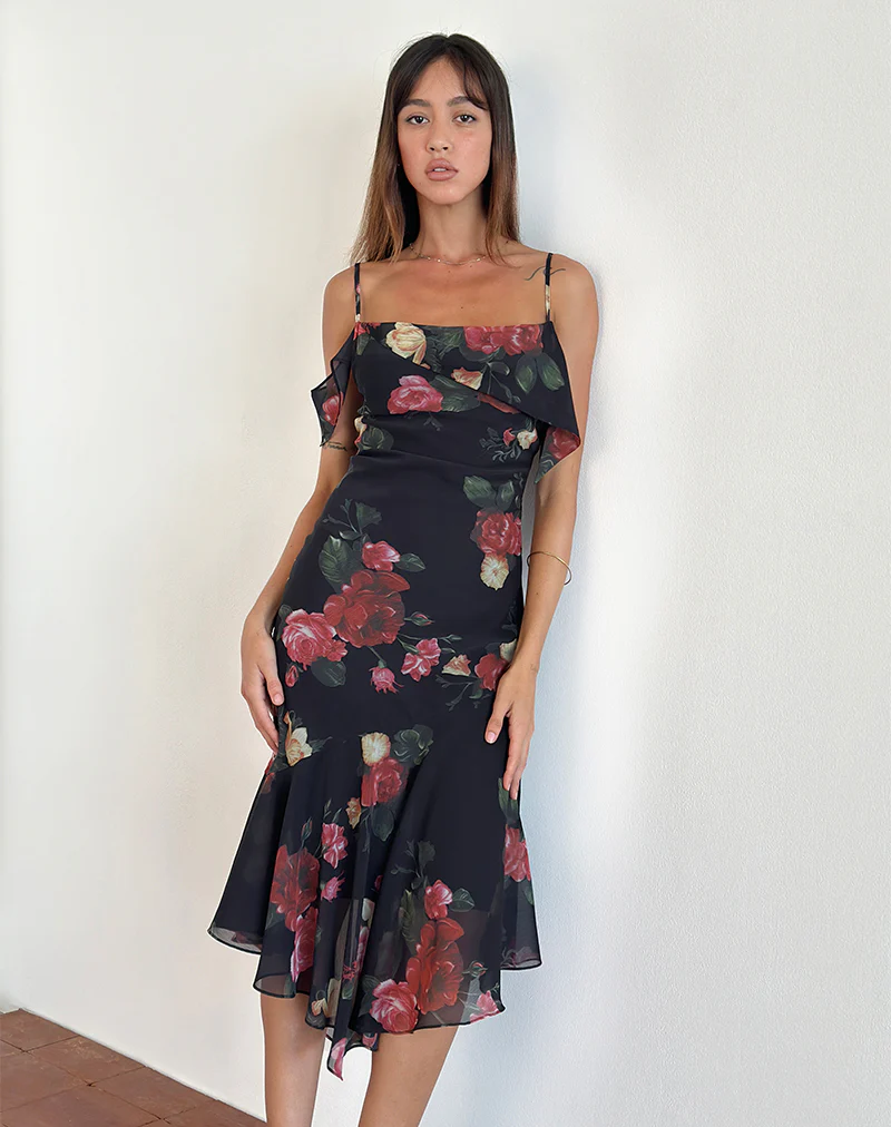 Dansya Midi Dress in Renaissance Rose Black - Image 5
