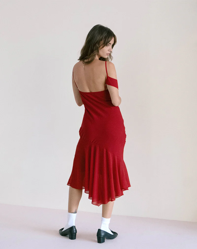 Dansya Midi Chiffon Dress in Red - Image 2