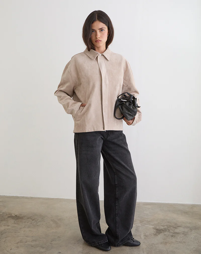 Dante Boxy Jacket in Faux Suede Tan - Image 2