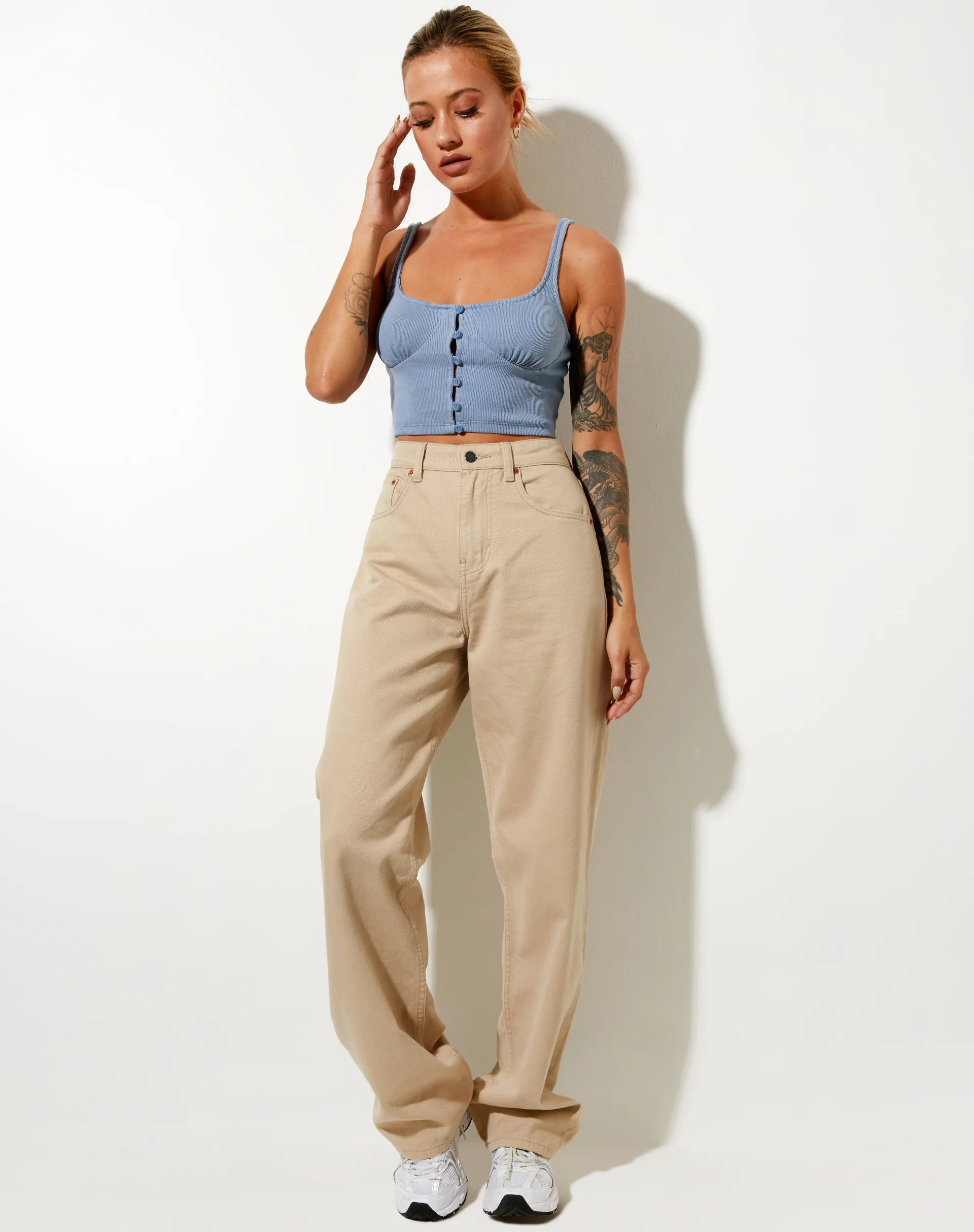 Darau Crop Top in Rib Powder Blue - Image 4