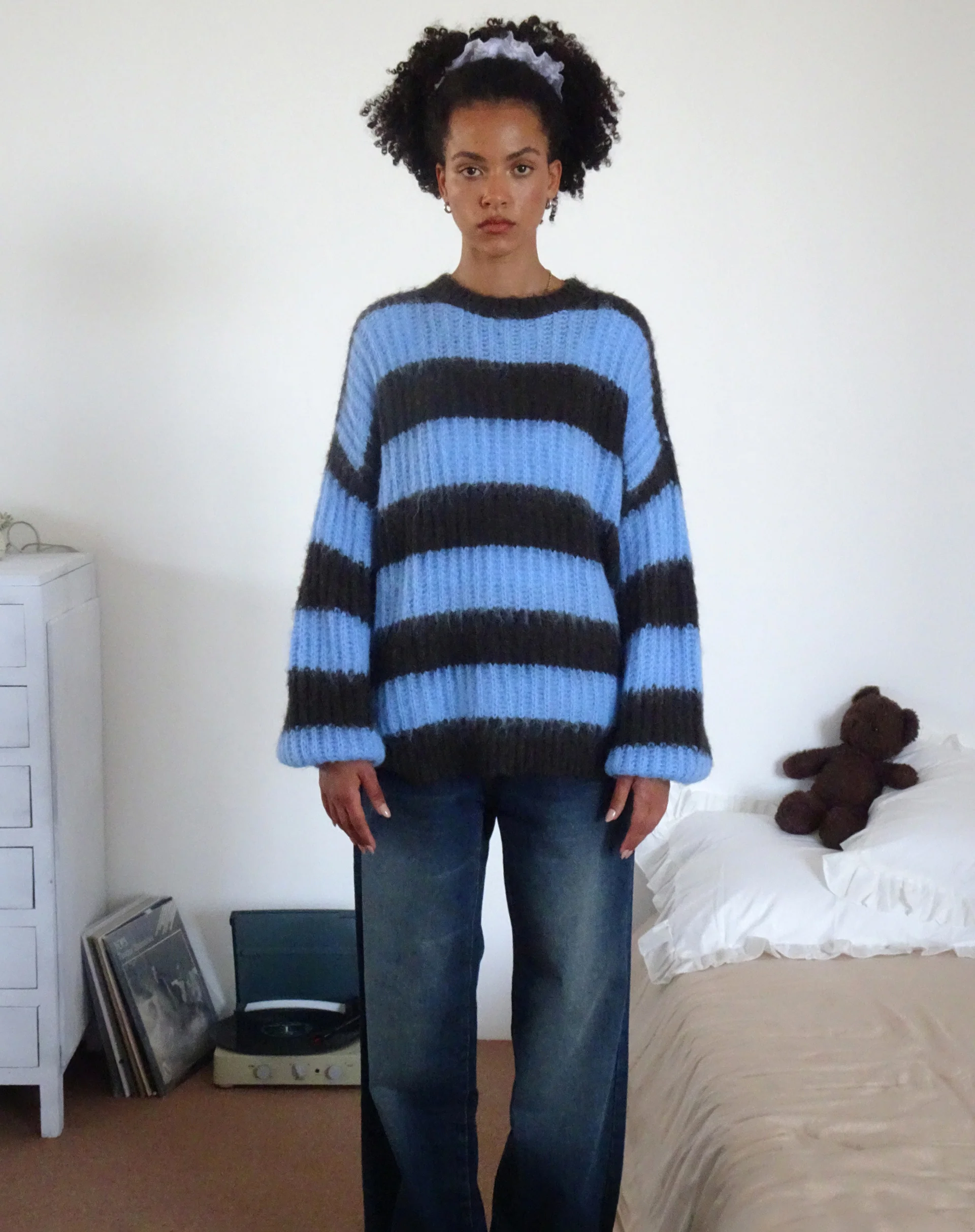 Daren Knitted Oversized Jumper in Brown and Blue Stripe - Image 2