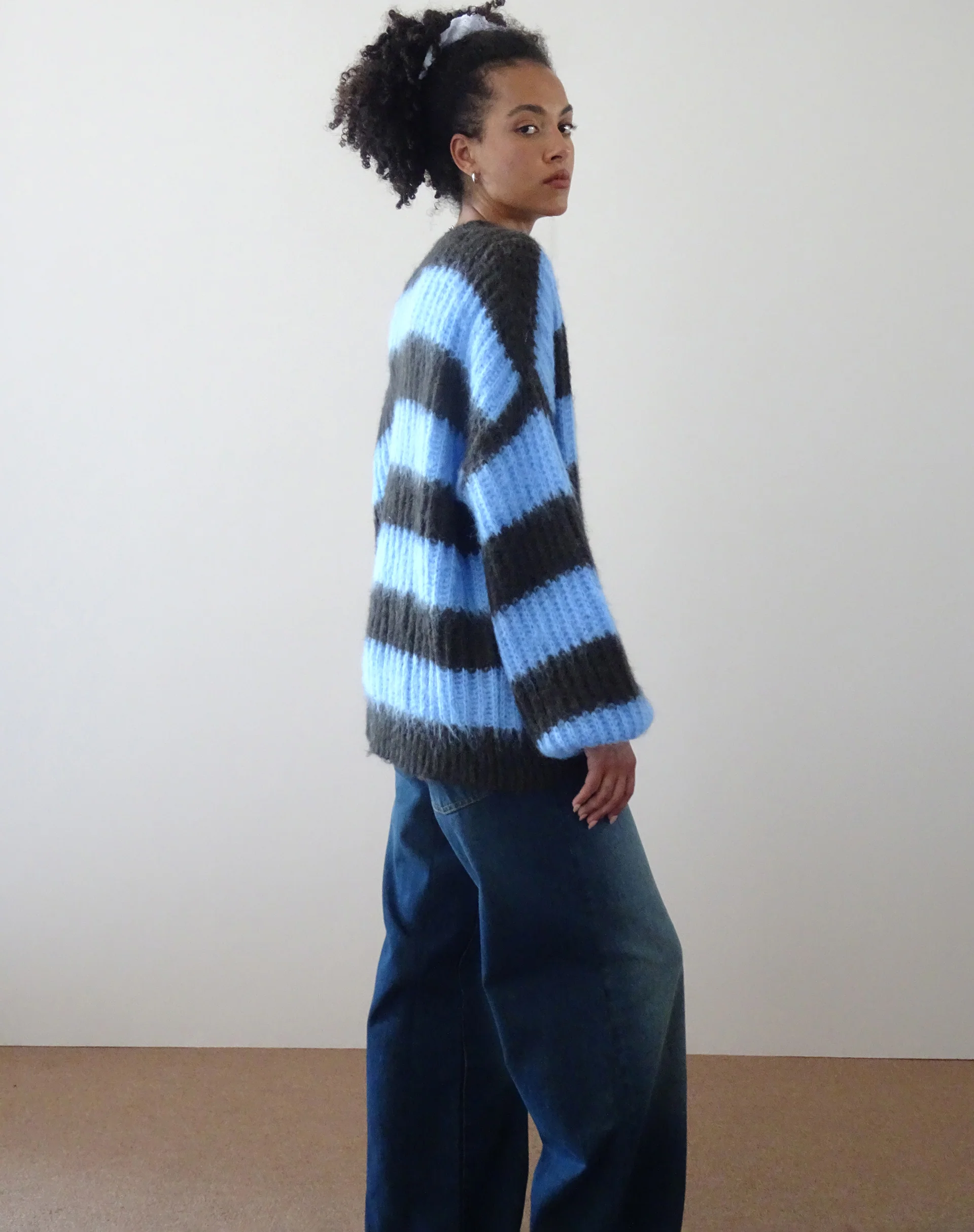 Daren Knitted Oversized Jumper in Brown and Blue Stripe - Image 3
