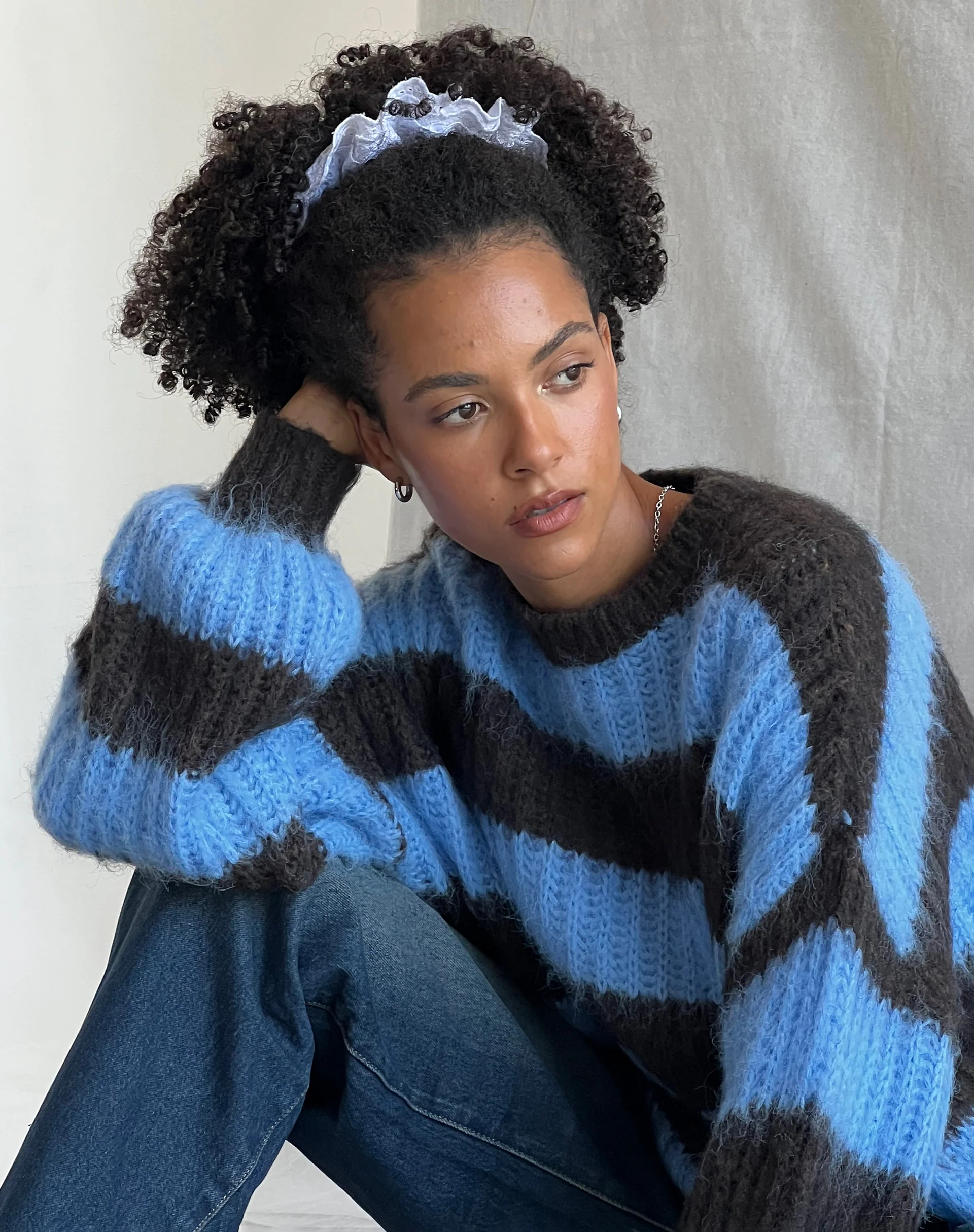 Daren Knitted Oversized Jumper in Brown and Blue Stripe - Image 5