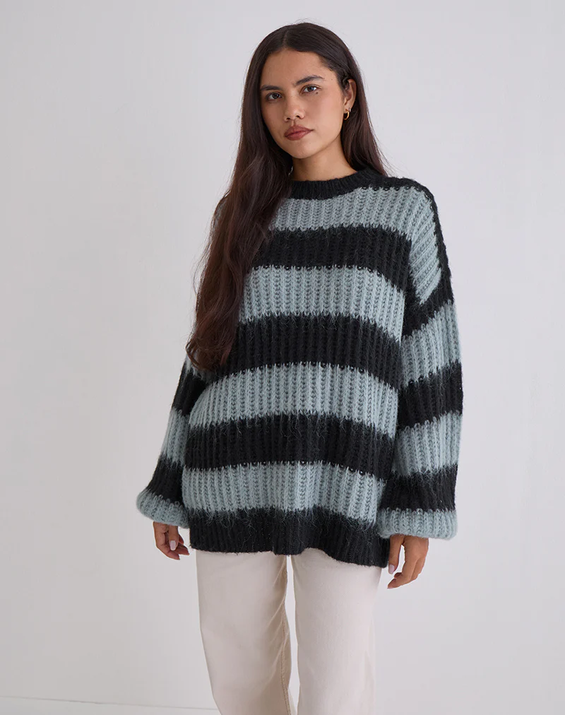 Daren Jumper in Grey and Charcoal Stripes - Image 3