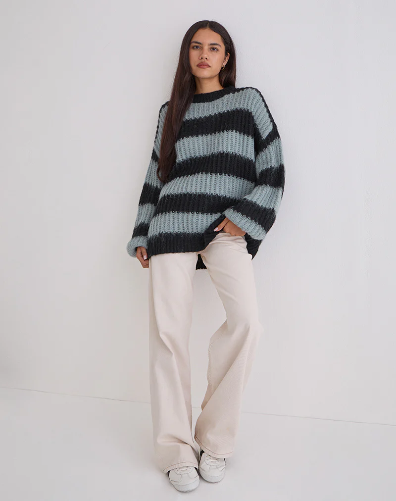 Daren Jumper in Grey and Charcoal Stripes - Image 4
