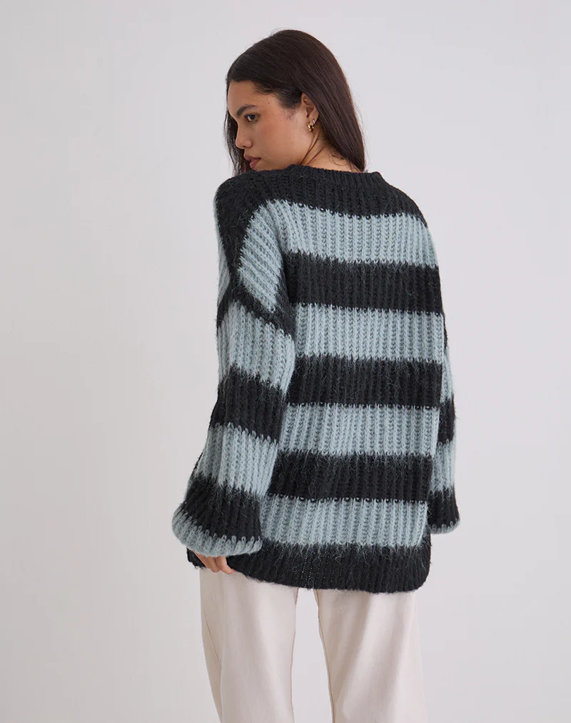 Daren Jumper in Grey and Charcoal Stripes - Image 5